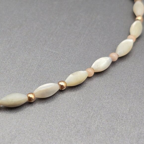 VTG MOP Rice Beaded Anklet Bracelet 8.75" Gold Plated Spacers Spring Ring Clasp - Picture 3 of 8